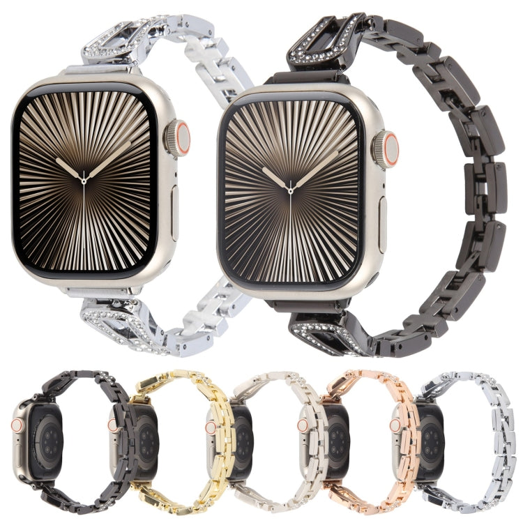 For Apple Watch 42mm / 41mm / 40mm / 38mm Quick Release U-Shaped Diamond Alloy Slim Watch Band(Gold) - Watch Bands by PMC TechLife | Online Shopping South Africa | PMC TechLife | Buy Now Pay Later Mobicred