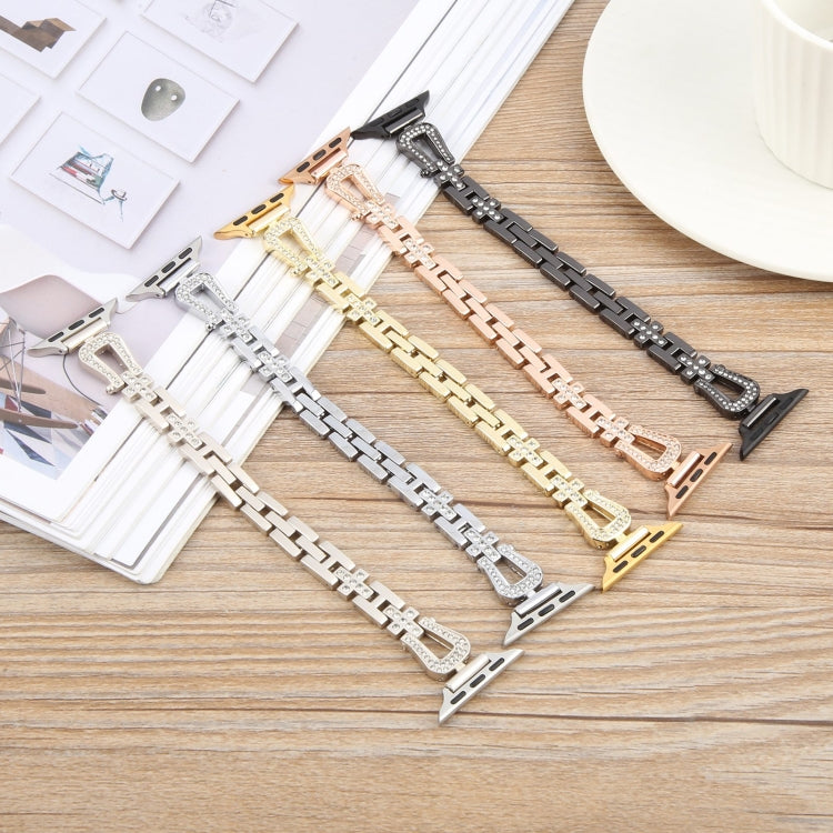 For Apple Watch 42mm / 41mm / 40mm / 38mm Quick Release U-Shaped Diamond Alloy Slim Watch Band(Rose Gold) - Watch Bands by PMC TechLife | Online Shopping South Africa | PMC TechLife | Buy Now Pay Later Mobicred