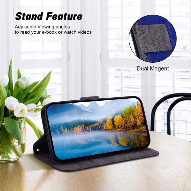 For iPhone 16e Ultra-thin Voltage Magnetic Buckle Leather Phone Case(Blue) - iPhone 16e Cases by PMC TechLife | Online Shopping South Africa | PMC TechLife | Buy Now Pay Later Mobicred