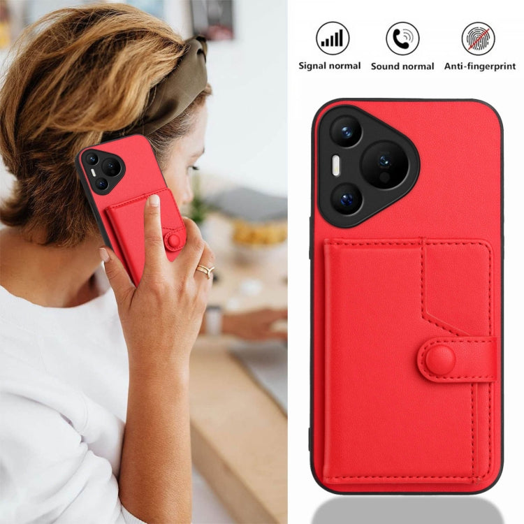 For Huawei Pura 70 Button Card Bag RFID Anti-theft Phone Case(Red) - Huawei Cases by PMC Jewellery | Online Shopping South Africa | PMC Jewellery | Buy Now Pay Later Mobicred