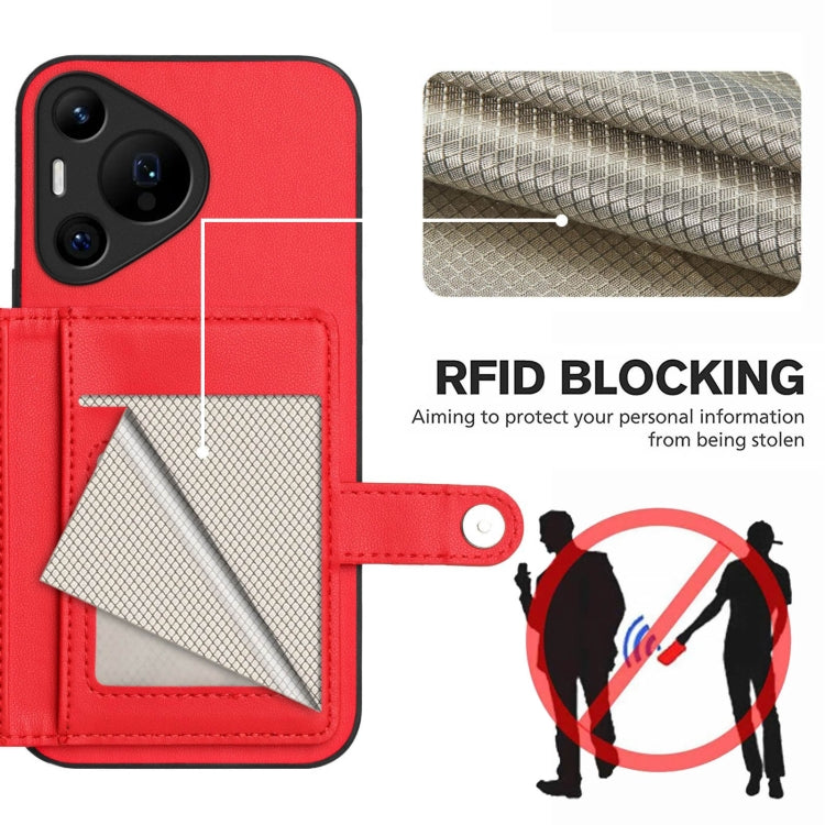 For Huawei Pura 70 Pro Button Card Bag RFID Anti-theft Phone Case(Red) - free shipping - PMC Jewellery - Order now!