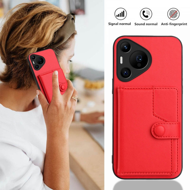 For Huawei Pura 70 Pro Button Card Bag RFID Anti-theft Phone Case(Red) - free shipping - PMC Jewellery - Order now!