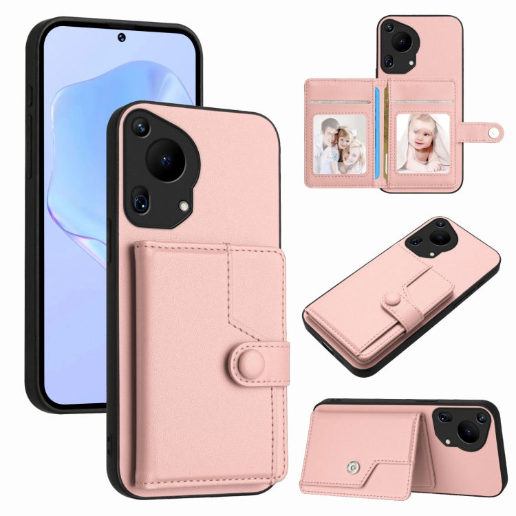 For Huawei Pura 70 Ultra Button Card Bag RFID Anti-theft Phone Case(Pink) - Huawei Cases by PMC Jewellery | Online Shopping South Africa | PMC Jewellery | Buy Now Pay Later Mobicred