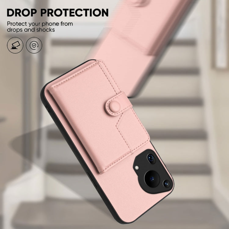 For Huawei Pura 70 Ultra Button Card Bag RFID Anti-theft Phone Case(Pink) - Huawei Cases by PMC Jewellery | Online Shopping South Africa | PMC Jewellery | Buy Now Pay Later Mobicred