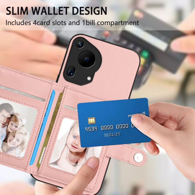 For Huawei Pura 70 Ultra Button Card Bag RFID Anti-theft Phone Case(Pink) - Huawei Cases by PMC Jewellery | Online Shopping South Africa | PMC Jewellery | Buy Now Pay Later Mobicred