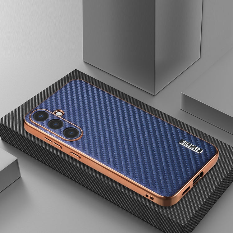For Samsung Galaxy S25+ 5G AZNS Electroplated Edge Carbon Fiber Texture Phone Case(Blue) - free shipping - PMC Jewellery - Order now!