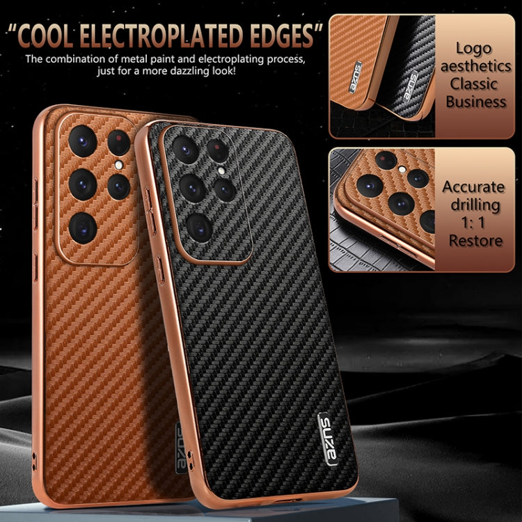 For Samsung Galaxy S25 Ultra 5G AZNS Electroplated Edge Carbon Fiber Texture Phone Case(Black) - Galaxy S25 Ultra 5G Cases by AZNS | Online Shopping South Africa | PMC Jewellery | Buy Now Pay Later Mobicred