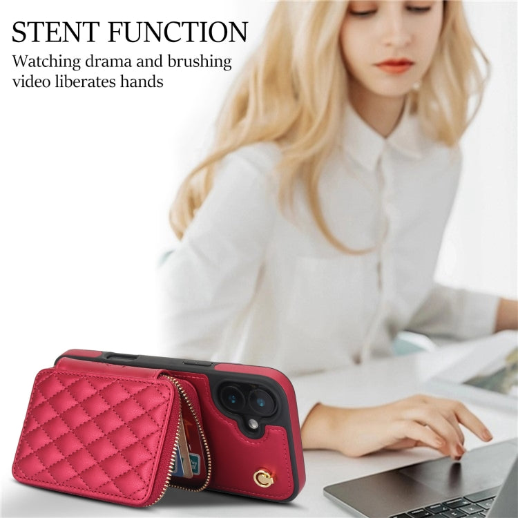 For iPhone 16 AwQuer Crossbody Zipper Wallet Rhombic Leather Back Phone Case(Red) - free shipping - PMC Jewellery - Order now!