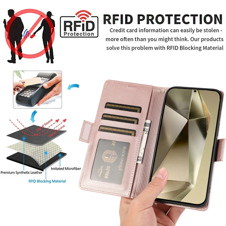 For Samsung Galaxy S25 Ultra 5G Side Buckle RFID Anti-theft Leather Phone Case(Rose Gold) - Galaxy S25 Ultra 5G Cases by PMC TechLife | Online Shopping South Africa | PMC TechLife | Buy Now Pay Later Mobicred