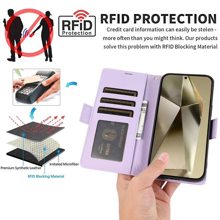 For Samsung Galaxy S25 Ultra 5G Side Buckle RFID Anti-theft Leather Phone Case(Light Purple) - Galaxy S25 Ultra 5G Cases by PMC TechLife | Online Shopping South Africa | PMC TechLife | Buy Now Pay Later Mobicred