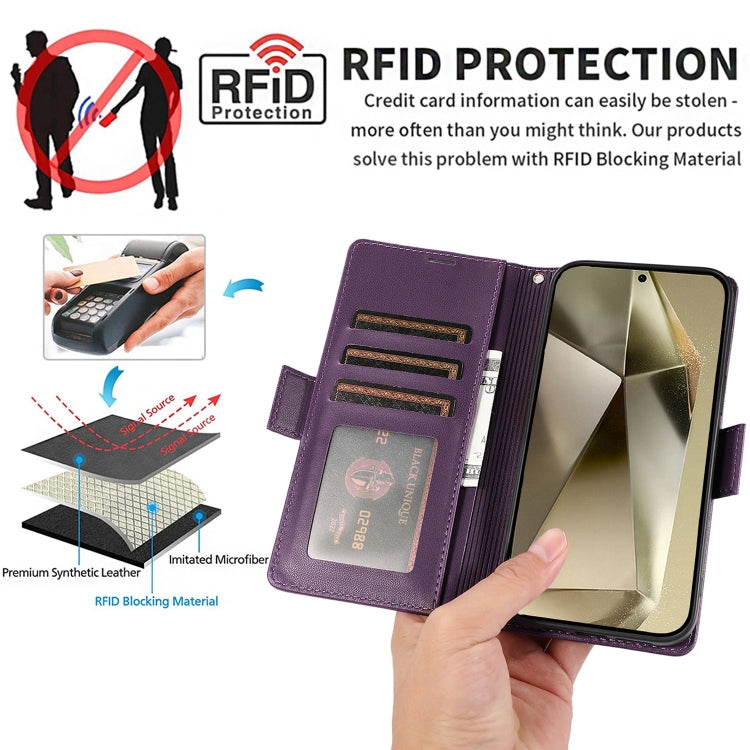 For Samsung Galaxy S25 Ultra 5G Side Buckle RFID Anti-theft Leather Phone Case(Dark Purple) - Galaxy S25 Ultra 5G Cases by PMC TechLife | Online Shopping South Africa | PMC TechLife | Buy Now Pay Later Mobicred