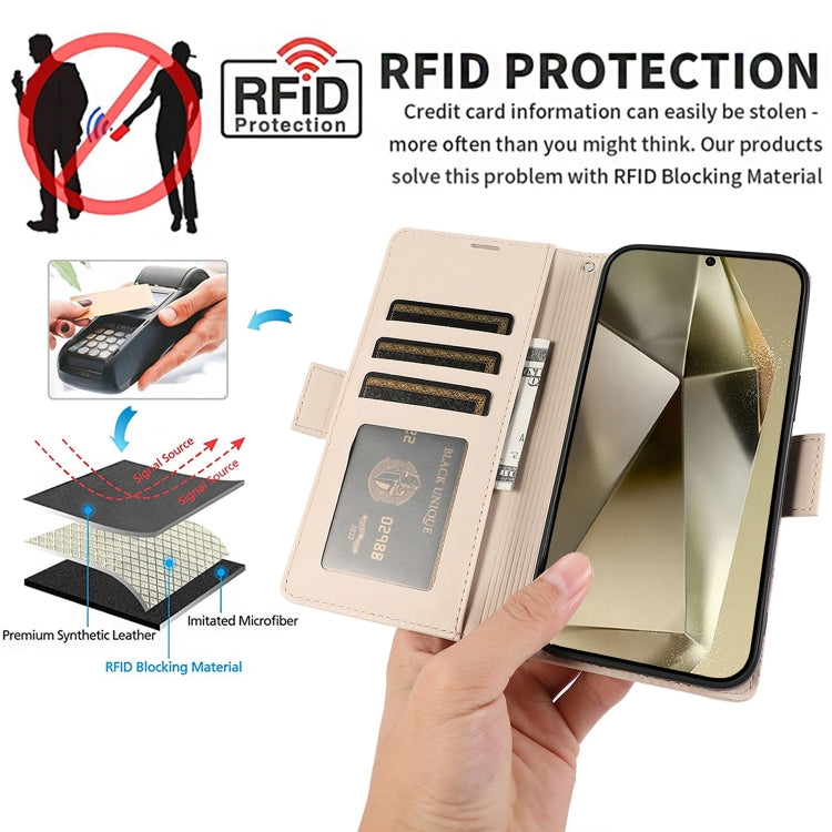 For Samsung Galaxy S25 Ultra 5G Side Buckle RFID Anti-theft Leather Phone Case(Apricot) - free shipping - PMC TechLife - Order now!