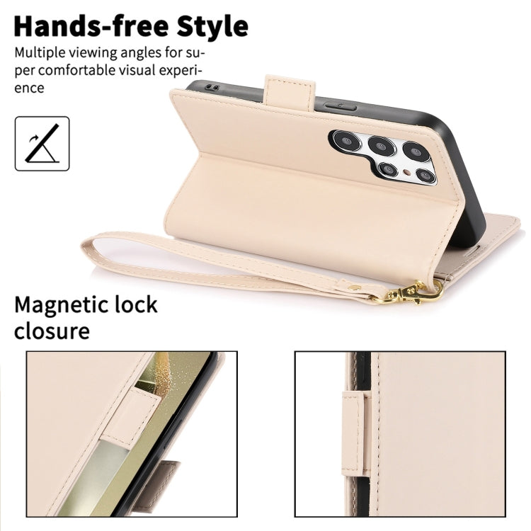 For Samsung Galaxy S25 Ultra 5G Side Buckle RFID Anti-theft Leather Phone Case(Apricot) - free shipping - PMC TechLife - Order now!