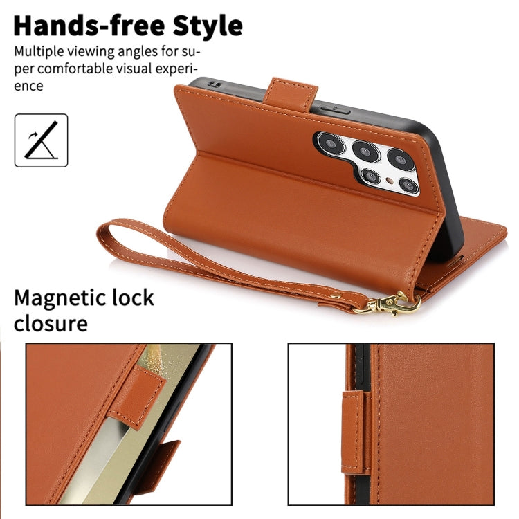 For Samsung Galaxy S25 Ultra 5G Side Buckle RFID Anti-theft Leather Phone Case(Brown) - Galaxy S25 Ultra 5G Cases by PMC TechLife | Online Shopping South Africa | PMC TechLife | Buy Now Pay Later Mobicred