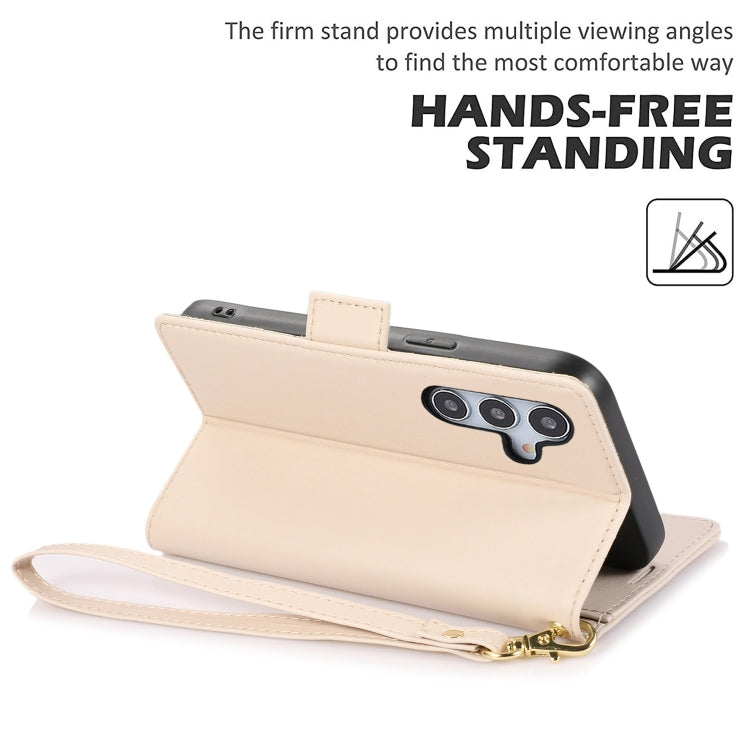 For Samsung Galaxy S25 / S24 5G Side Buckle RFID Anti-theft Leather Phone Case(Apricot) - Galaxy S25 5G Cases by PMC TechLife | Online Shopping South Africa | PMC TechLife | Buy Now Pay Later Mobicred