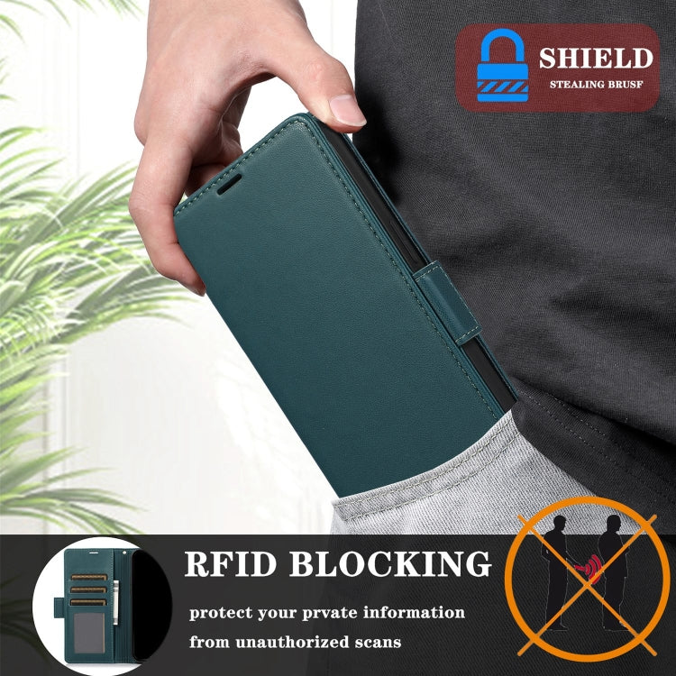 For Samsung Galaxy S25+ / S24+ 5G Side Buckle RFID Anti-theft Leather Phone Case(Green) - Galaxy S25+ 5G Cases by PMC TechLife | Online Shopping South Africa | PMC TechLife | Buy Now Pay Later Mobicred