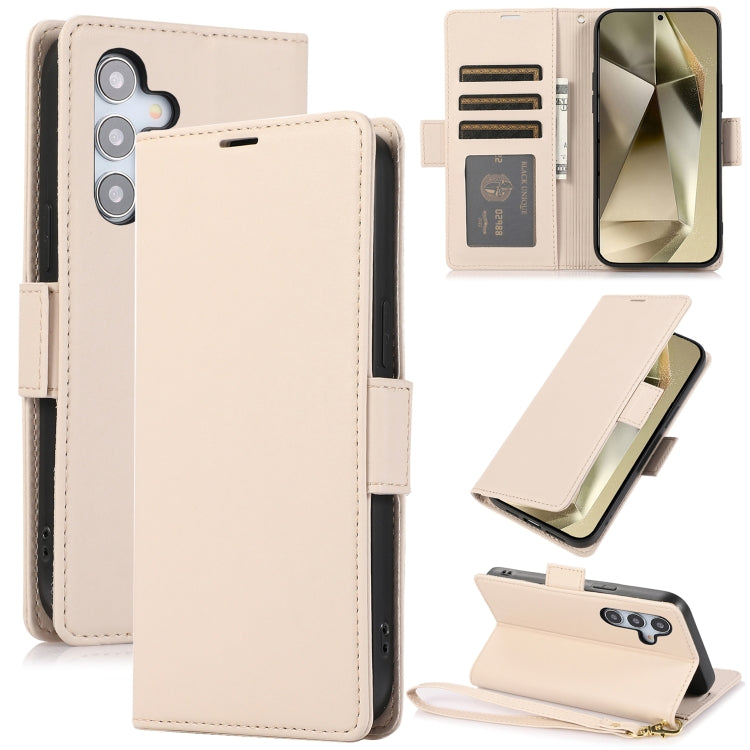 For Samsung Galaxy S25+ / S24+ 5G Side Buckle RFID Anti-theft Leather Phone Case(Apricot) - free shipping - PMC Jewellery - Order now!