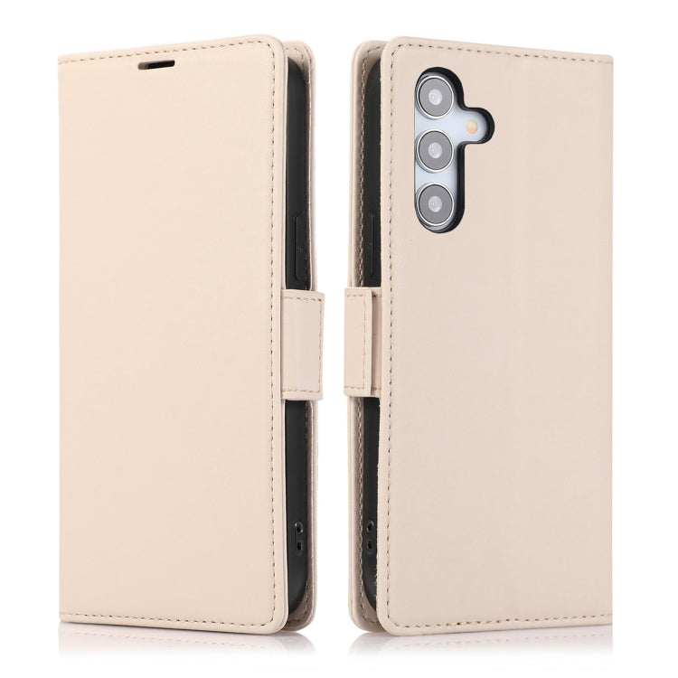For Samsung Galaxy S25+ / S24+ 5G Side Buckle RFID Anti-theft Leather Phone Case(Apricot) - free shipping - PMC Jewellery - Order now!
