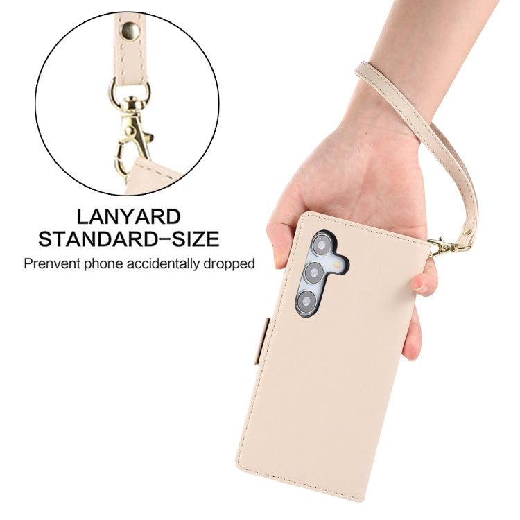 For Samsung Galaxy S25+ / S24+ 5G Side Buckle RFID Anti-theft Leather Phone Case(Apricot) - free shipping - PMC Jewellery - Order now!