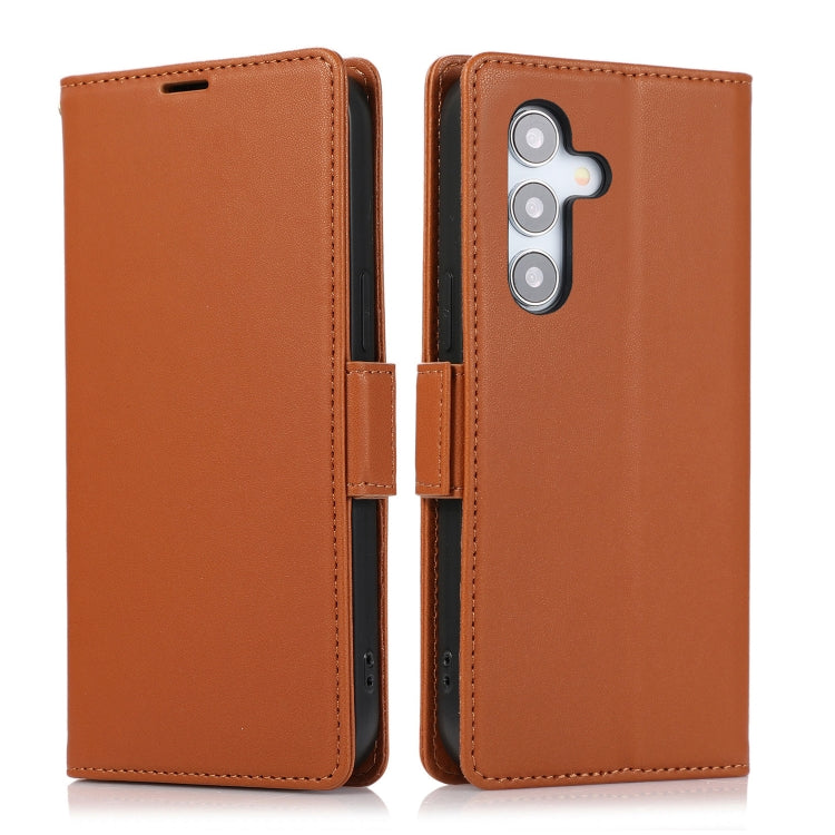 For Samsung Galaxy S25+ / S24+ 5G Side Buckle RFID Anti-theft Leather Phone Case(Brown) - Galaxy S25+ 5G Cases by PMC TechLife | Online Shopping South Africa | PMC TechLife | Buy Now Pay Later Mobicred