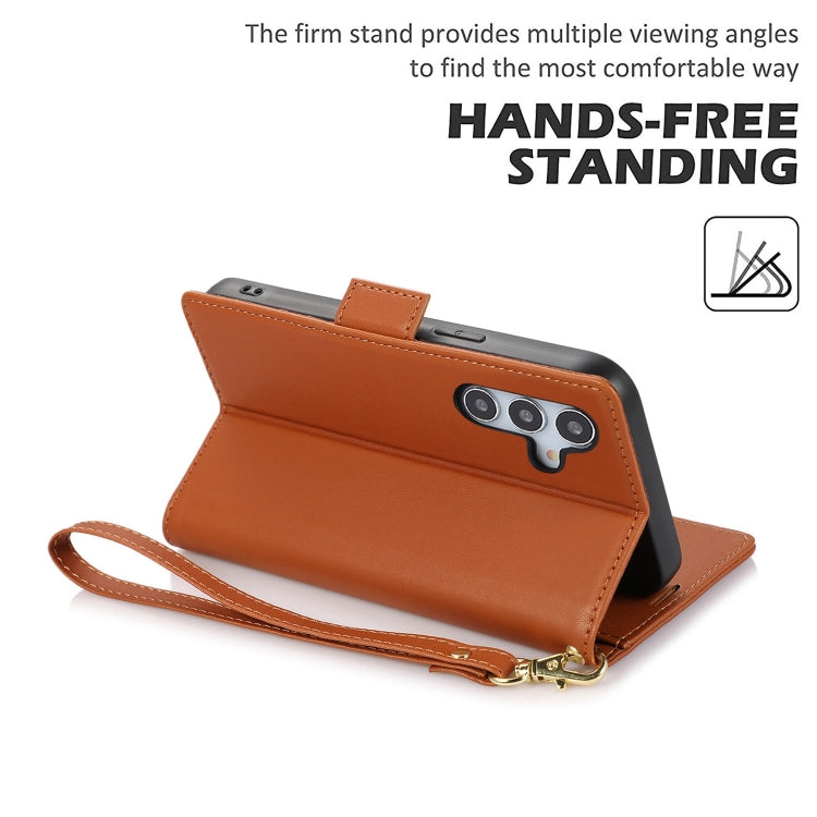 For Samsung Galaxy S25+ / S24+ 5G Side Buckle RFID Anti-theft Leather Phone Case(Brown) - Galaxy S25+ 5G Cases by PMC TechLife | Online Shopping South Africa | PMC TechLife | Buy Now Pay Later Mobicred