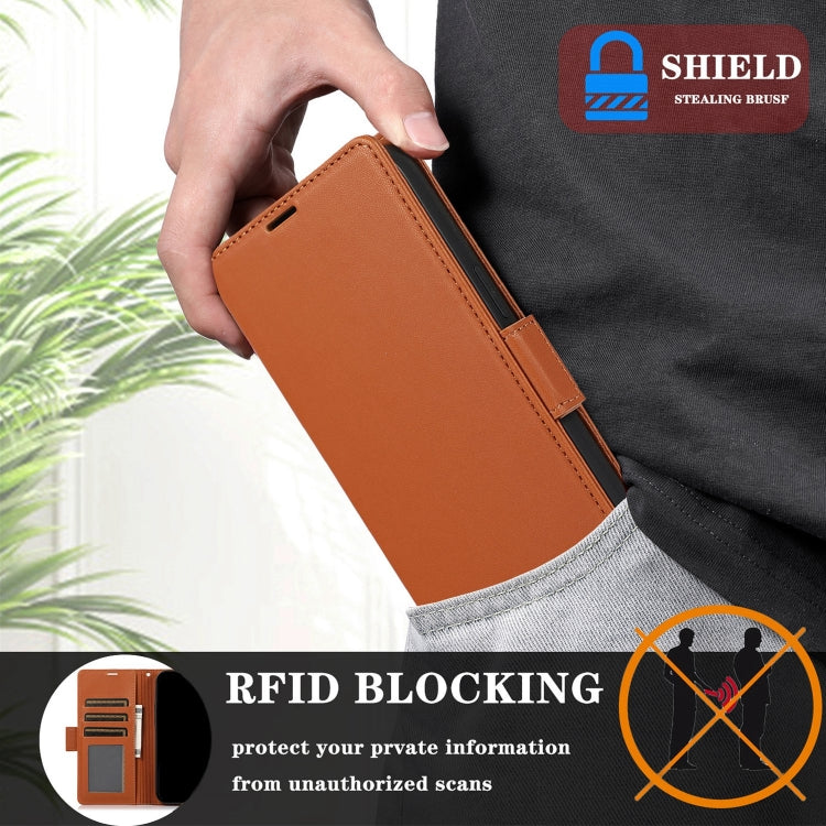 For Samsung Galaxy S25+ / S24+ 5G Side Buckle RFID Anti-theft Leather Phone Case(Brown) - Galaxy S25+ 5G Cases by PMC TechLife | Online Shopping South Africa | PMC TechLife | Buy Now Pay Later Mobicred