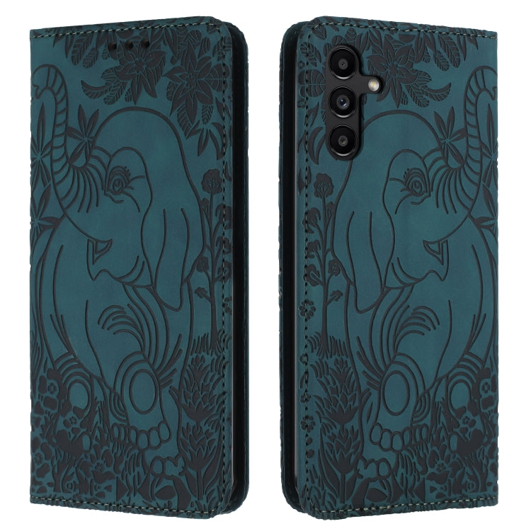 For Samsung Galaxy S25+ 5G Retro Elephant Embossed Leather Phone Case(Green) - Galaxy S25+ 5G Cases by PMC Jewellery | Online Shopping South Africa | PMC Jewellery | Buy Now Pay Later Mobicred