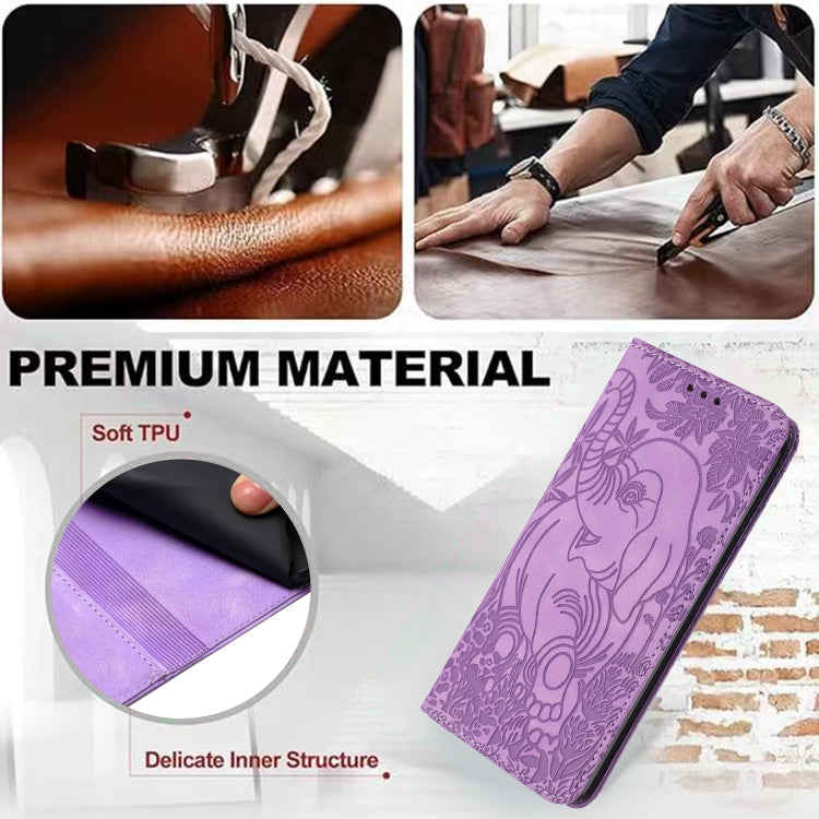 For Samsung Galaxy S25 5G Retro Elephant Embossed Leather Phone Case(Purple) - Galaxy S25 5G Cases by PMC Jewellery | Online Shopping South Africa | PMC Jewellery | Buy Now Pay Later Mobicred