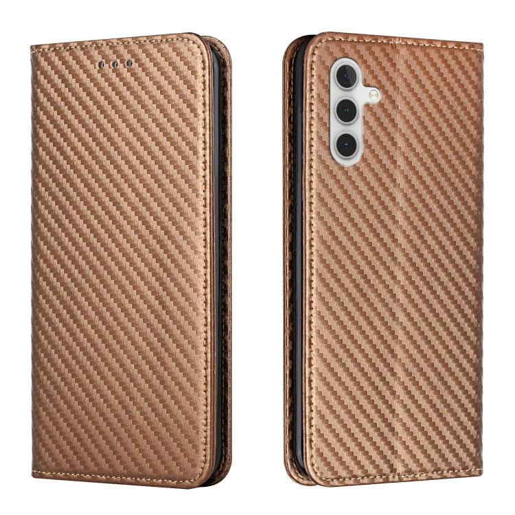 For Samsung Galaxy S25 5G Carbon Fiber Texture Magnetic Flip Leather Phone Case(Brown) - free shipping - PMC Jewellery - Order now!