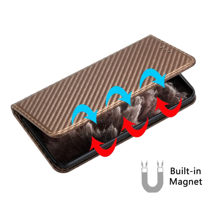 For Samsung Galaxy S25 5G Carbon Fiber Texture Magnetic Flip Leather Phone Case(Brown) - free shipping - PMC Jewellery - Order now!