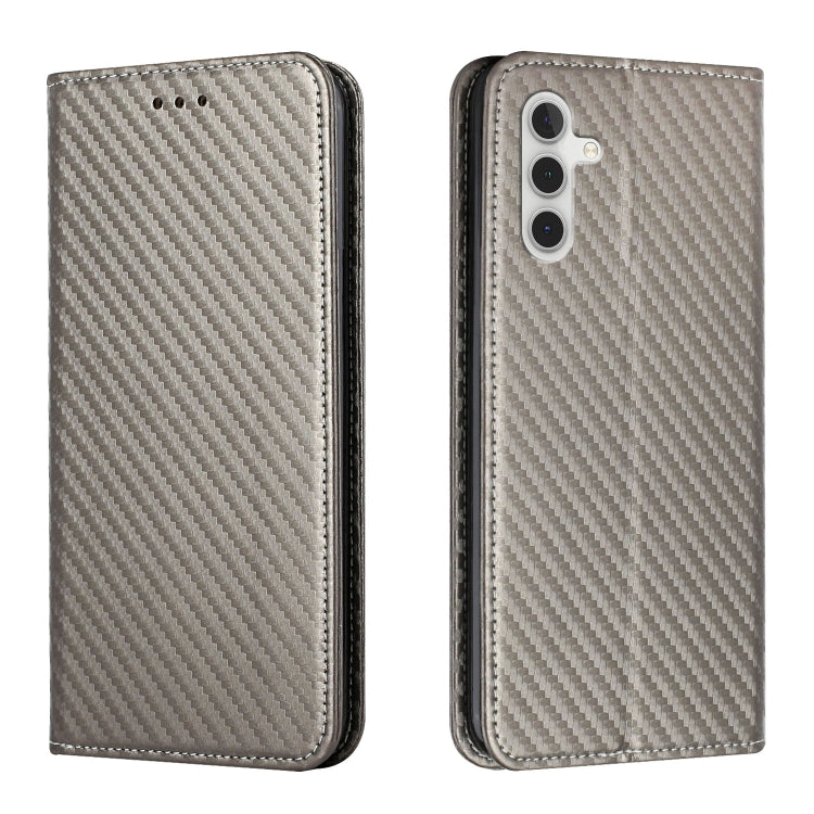 For Samsung Galaxy S25 5G Carbon Fiber Texture Magnetic Flip Leather Phone Case(Grey) - free shipping - PMC Jewellery - Order now!