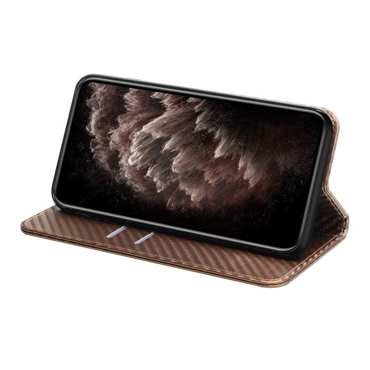 For Samsung Galaxy S25+ 5G Carbon Fiber Texture Magnetic Flip Leather Phone Case(Brown) - free shipping - PMC Jewellery - Order now!