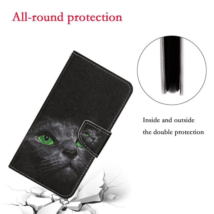 For Samsung Galaxy S25+ 5G Colored Drawing Pattern Leather Phone Case(Black Cat) - Galaxy S25+ 5G Cases by PMC Jewellery | Online Shopping South Africa | PMC Jewellery | Buy Now Pay Later Mobicred