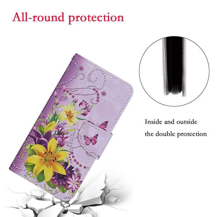For Samsung Galaxy S25+ 5G Colored Drawing Pattern Leather Phone Case(Yellow Flower Butterfly) - Galaxy S25+ 5G Cases by PMC Jewellery | Online Shopping South Africa | PMC Jewellery | Buy Now Pay Later Mobicred