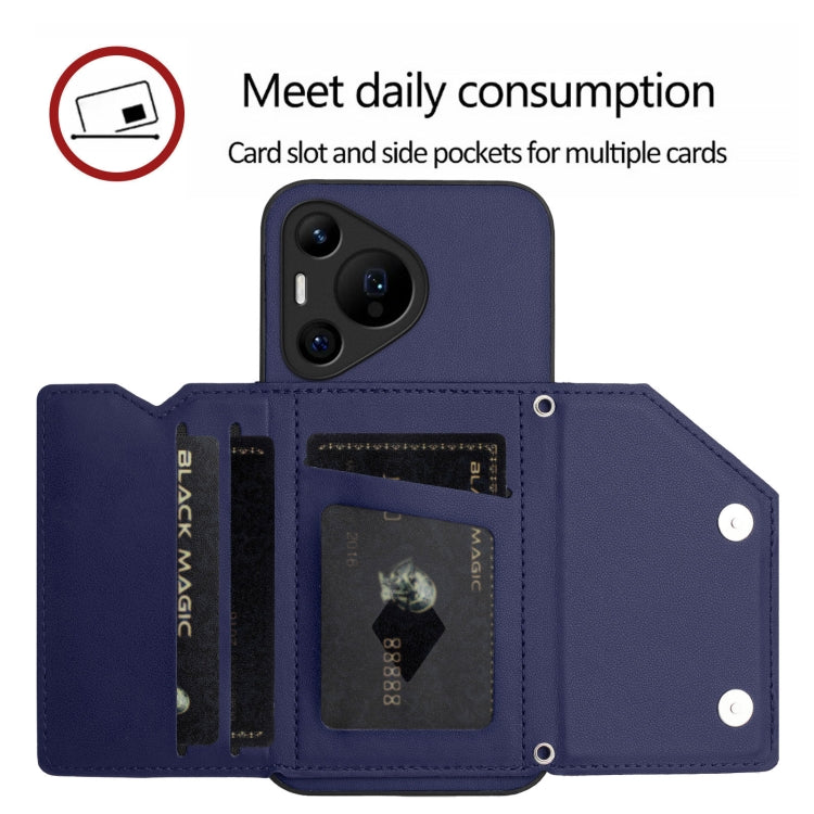 For Huawei Pura 70 Pro Skin Feel Four Card Slots Phone Case with Wrist Strap(Blue) - free shipping - PMC Jewellery - Order now!