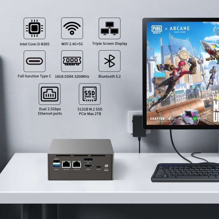 Jumper N305 Mini PC, Intel Alder Lake-N N305 Octa-core 3.8GHz, RAM: 16GB, ROM: 512GB(EU Plug) - free shipping - PMc TechLife - Order now!