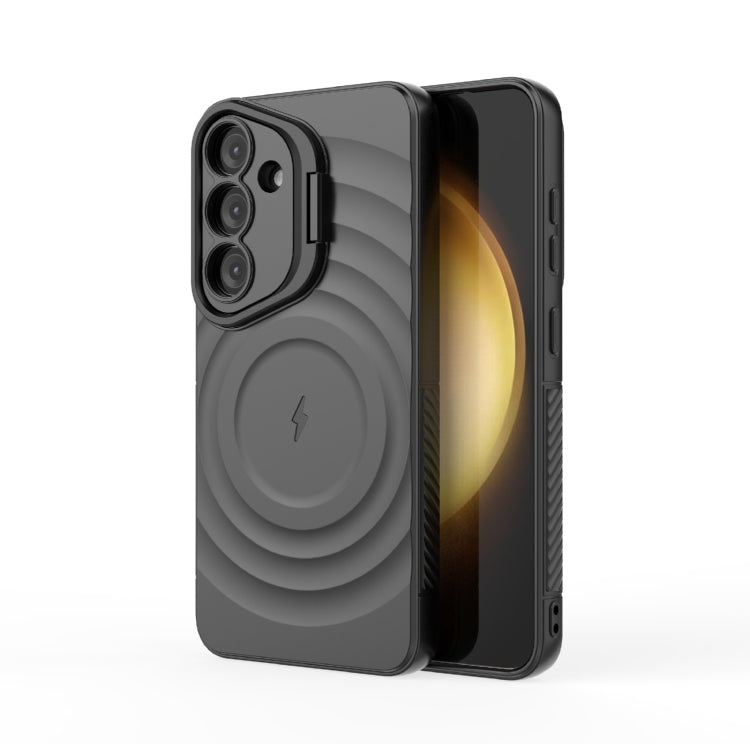 For Samsung Galaxy S25 5G Lens Frame Bracket Corrugated MagSafe Phone Case(Black) - free shipping - PMC Jewellery - Order now!