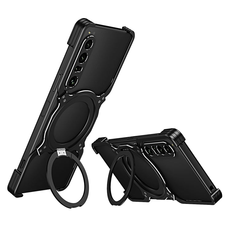 For Sony Xperia 1 IV Mechanical Arm Borderless MagSafe Holder Metal Phone Case(Black Silver) - Sony Cases by PMC TechLife | Online Shopping South Africa | PMC TechLife | Buy Now Pay Later Mobicred
