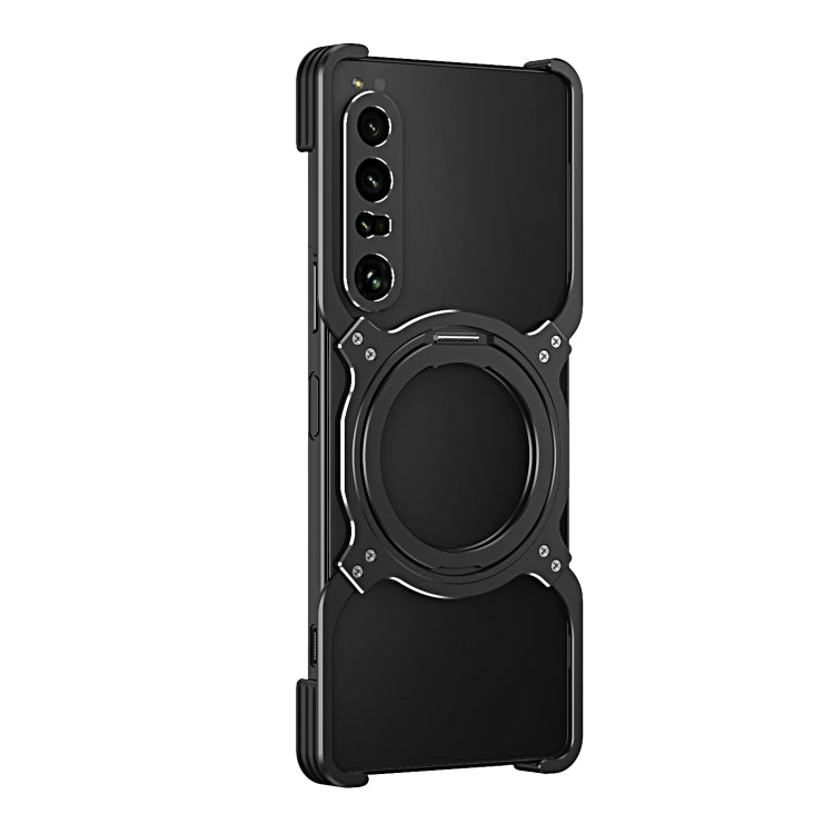 For Sony Xperia 1 IV Mechanical Arm Borderless MagSafe Holder Metal Phone Case(Black Silver) - Sony Cases by PMC TechLife | Online Shopping South Africa | PMC TechLife | Buy Now Pay Later Mobicred