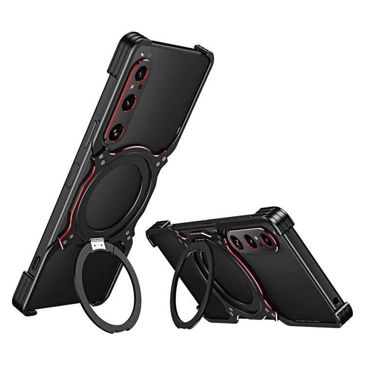 For Sony Xperia 1 V Mechanical Arm Borderless MagSafe Holder Metal Phone Case(Black Red) - Sony Cases by PMC TechLife | Online Shopping South Africa | PMC TechLife | Buy Now Pay Later Mobicred