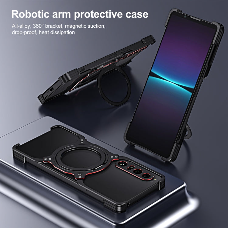 For Sony Xperia 1 V Mechanical Arm Borderless MagSafe Holder Metal Phone Case(Black Red) - Sony Cases by PMC TechLife | Online Shopping South Africa | PMC TechLife | Buy Now Pay Later Mobicred