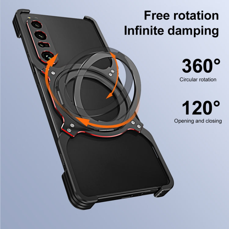 For Sony Xperia 1 IV Mechanical Arm Borderless MagSafe Holder Metal Phone Case(Black Silver) - Sony Cases by PMC TechLife | Online Shopping South Africa | PMC TechLife | Buy Now Pay Later Mobicred