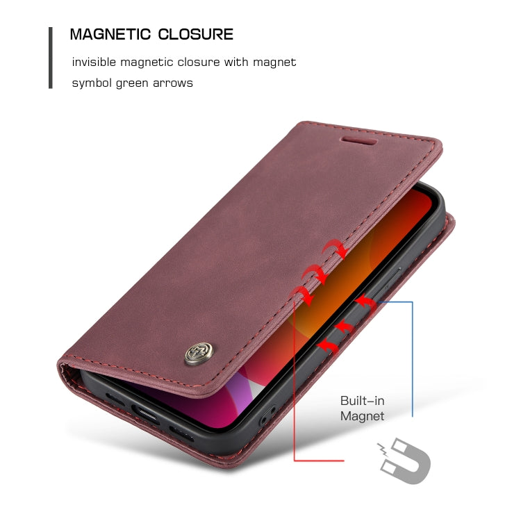 For iPhone 12 mini CaseMe-013 Multifunctional Retro Frosted Horizontal Flip Leather Case with Card Slot & Holder & Wallet(Wine Red) - free shipping - PMC Jewellery - Order now!