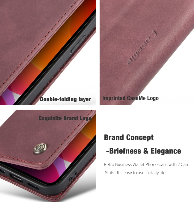 For iPhone 12 mini CaseMe-013 Multifunctional Retro Frosted Horizontal Flip Leather Case with Card Slot & Holder & Wallet(Wine Red) - free shipping - PMC Jewellery - Order now!