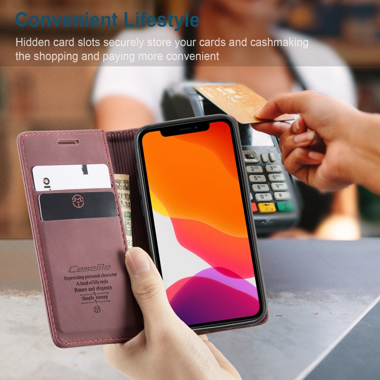 For iPhone 12 mini CaseMe-013 Multifunctional Retro Frosted Horizontal Flip Leather Case with Card Slot & Holder & Wallet(Wine Red) - free shipping - PMC Jewellery - Order now!
