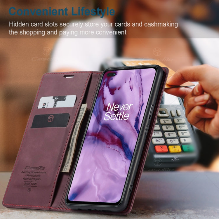 For OnePlus Nord CaseMe-013 Multifunctional Retro Frosted Horizontal Flip Leather Case with Card Slot & Holder & Wallet(Wine Red) - OnePlus Cases by CaseMe | Online Shopping South Africa | PMC TechLife | Buy Now Pay Later Mobicred
