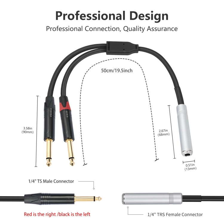 6.35mm 1/4 TRS Stereo Female to Dual Male Y-type Audio Cable, Length:50cm - Microphone Audio Cable & Connector by PMC TechLife | Online Shopping South Africa | PMC TechLife | Buy Now Pay Later Mobicred