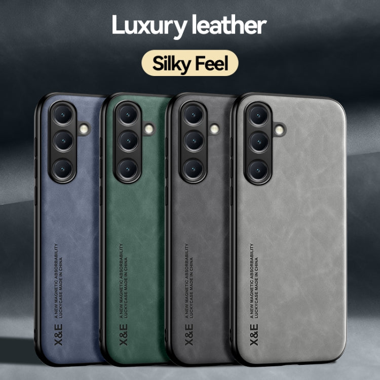 For Samsung Galaxy S25+ 5G Skin Feel Magnetic Leather Back Phone Case(Blue) - free shipping - PMC Jewellery - Order now!