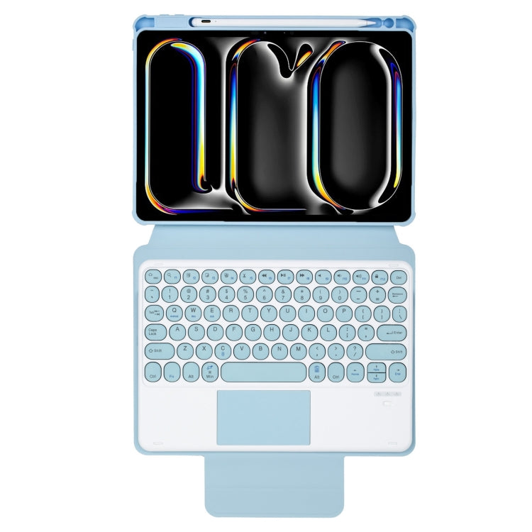 For iPad Pro 11 2024 YL13-A 360 Rotation Acrylic Transparent Round Keycap Bluetooth Keyboard Leather Case With Touch Control(Blue) - For iPad Pro by PMC Jewellery | Online Shopping South Africa | PMC Jewellery | Buy Now Pay Later Mobicred
