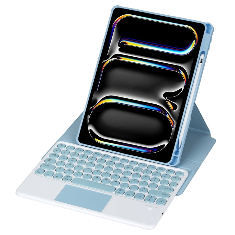For iPad Pro 11 2024 YL13-A 360 Rotation Acrylic Transparent Round Keycap Bluetooth Keyboard Leather Case With Touch Control(Blue) - For iPad Pro by PMC Jewellery | Online Shopping South Africa | PMC Jewellery | Buy Now Pay Later Mobicred